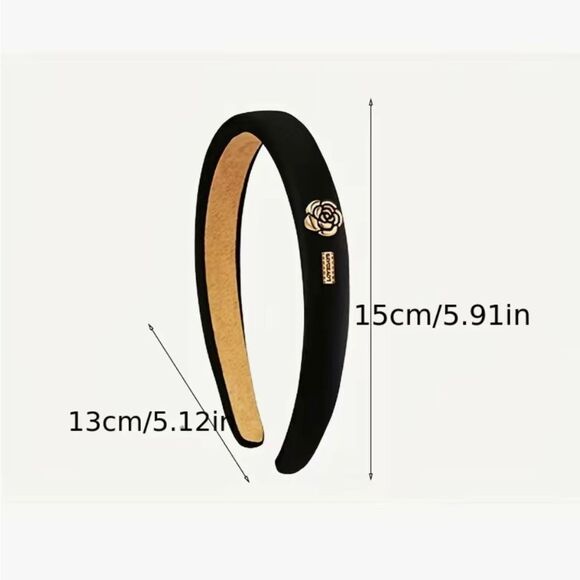 *COQUETTE-GIRL* Ivory & Black Satin Designer Style Camellia Headband - Picture 2 of 3